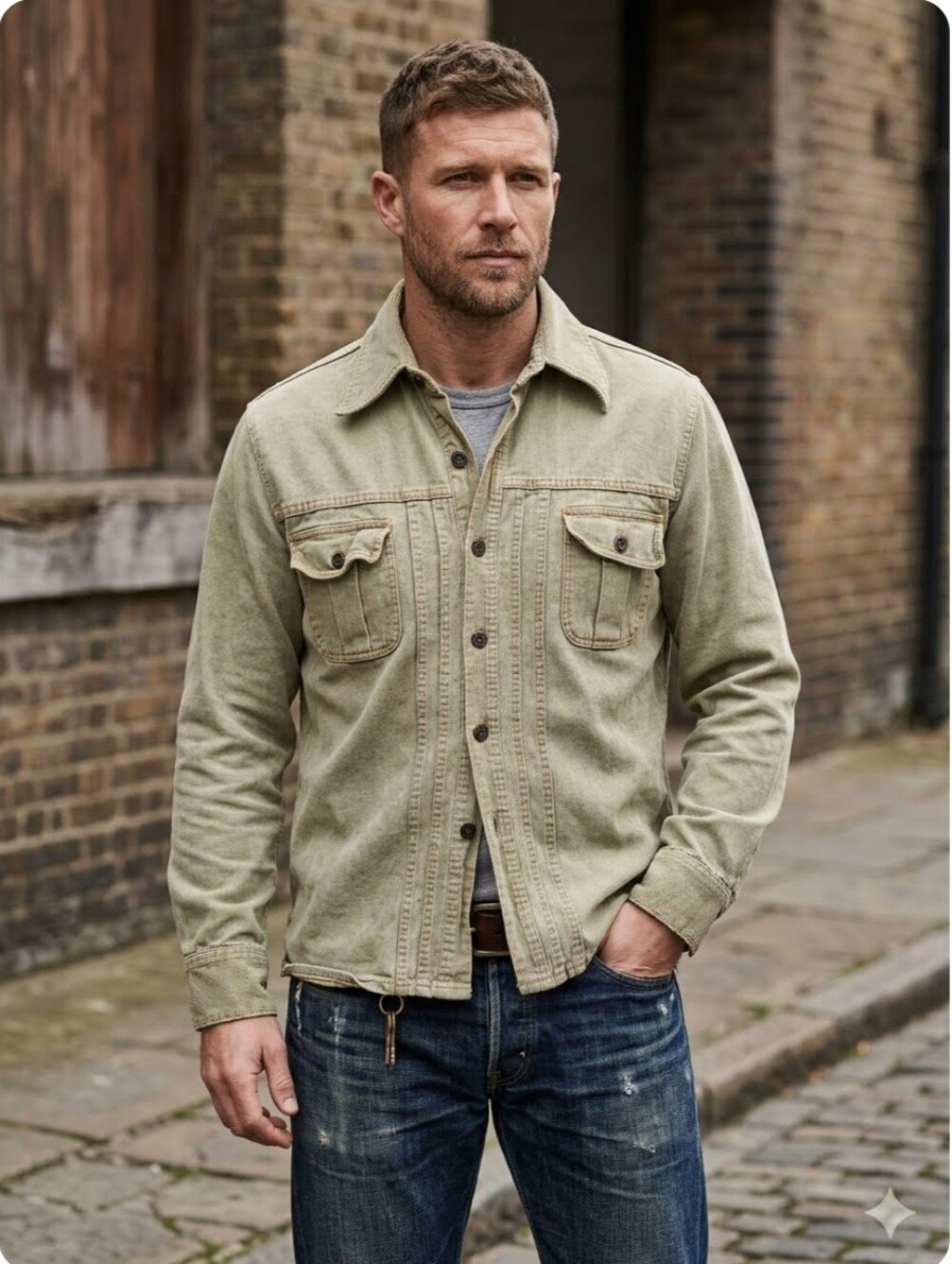 Vintage Men's Light Olive Green/yellowish Denim Jacket Size XL